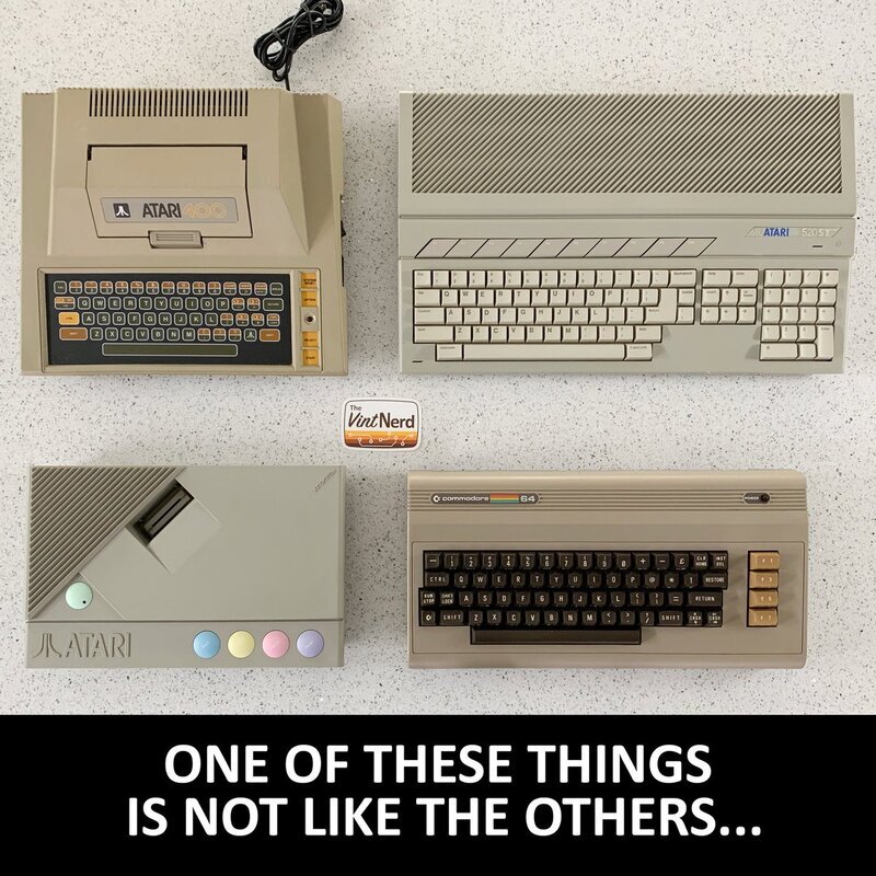 Which one is not the same? □

#Atari #Atari8Bit #AtariXEGS #Atari400 #Atari520ST #C64 #SesameStreet #VintageComputing #RetroComputers #RetroGaming #TheVintNerd