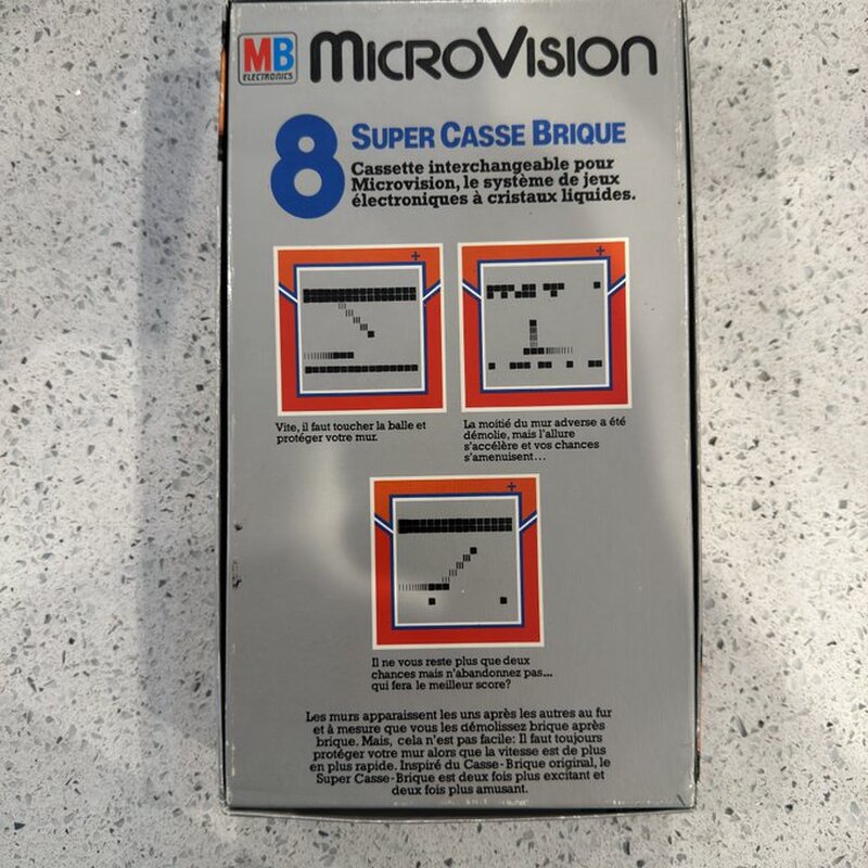 For those of us in the US the Holy Grail of Microvision cartridges, the Never-Sold-Here game, ..Unobtainium.. has landed in my hands (via an eBay sale from Spain. □). I give you: Super Casse Brique (Super Block Buster)

#SuperCasseBrique #SuperBlockBuster #Microvision8 #Microvision #MB #MiltonBradley #RetroHandhelds #RetroGaming